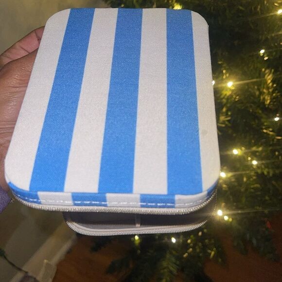 A New Day Blue White Striped Rectangular Structured Zip Travel Jewely Organizer - Picture 5 of 6